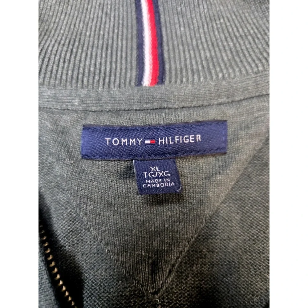 Tommy Hilfiger Mens XL Quarter Zip‎ Sweater Heather Green Mock Neck Pullover